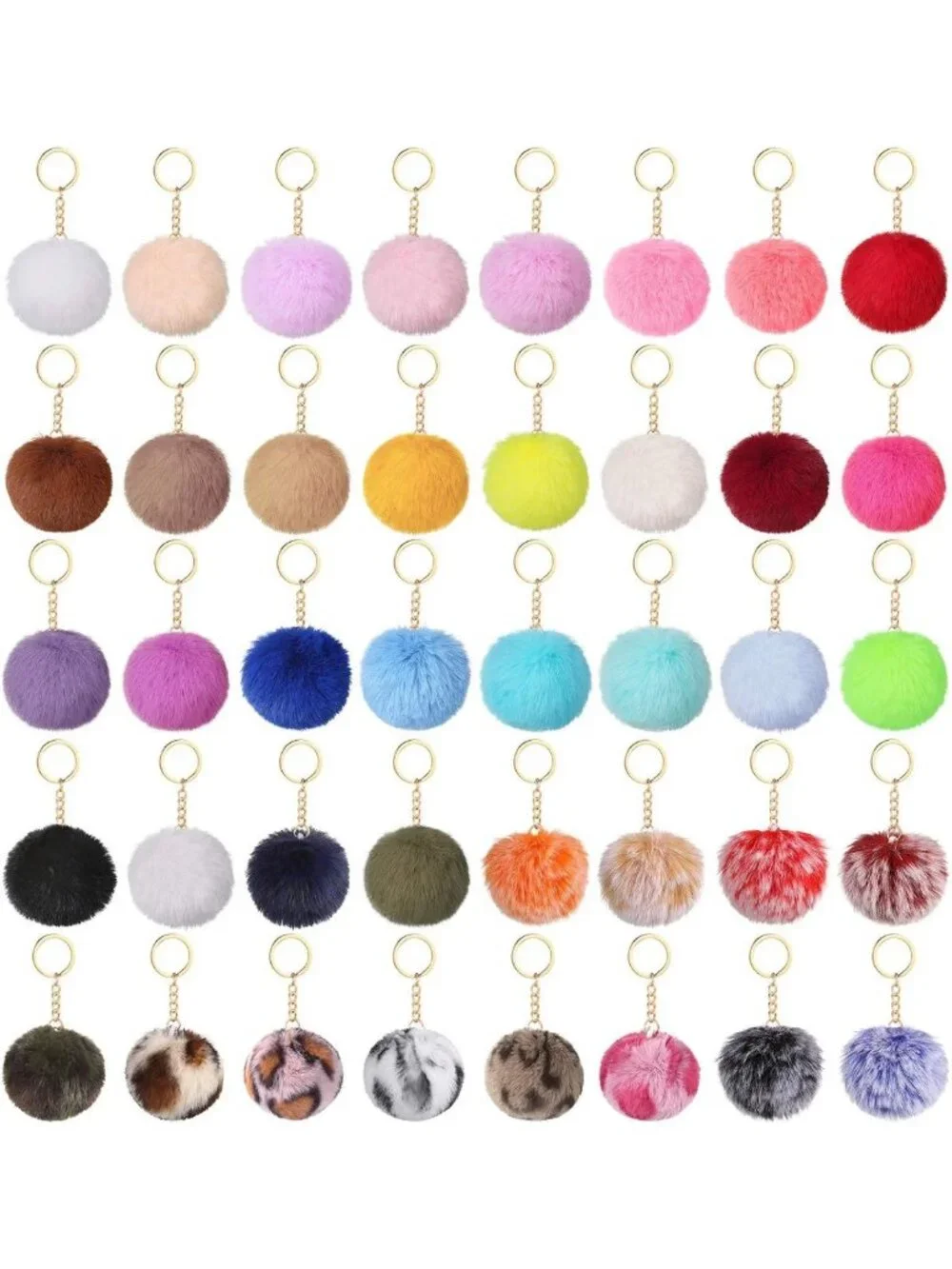 Fluffy Faux Rabbit Fur Pom Poms Keychains - 18/40/60 Pieces, Cute Keyring